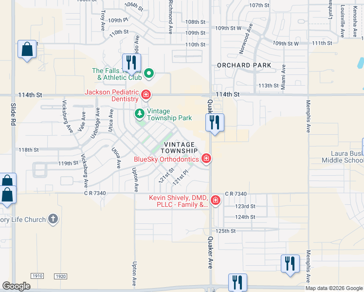 map of restaurants, bars, coffee shops, grocery stores, and more near 4605 120th Place in Lubbock
