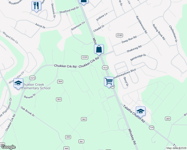 map of restaurants, bars, coffee shops, grocery stores, and more near 1401 Chukker Creek Road in Aiken