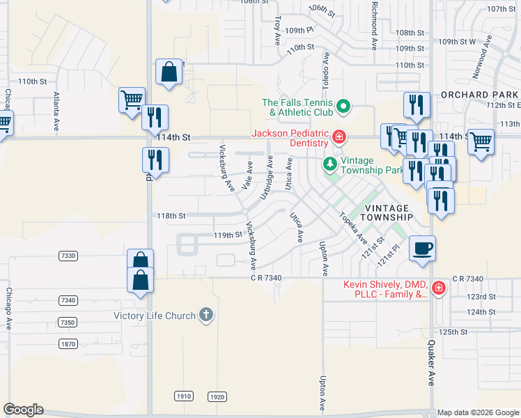 map of restaurants, bars, coffee shops, grocery stores, and more near 11706 Uxbridge Avenue in Lubbock