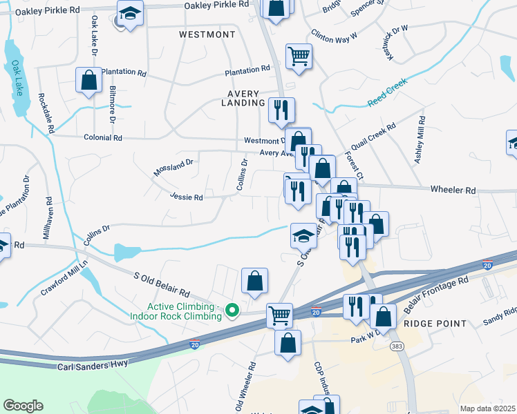 map of restaurants, bars, coffee shops, grocery stores, and more near 119 Maddie Road in Augusta