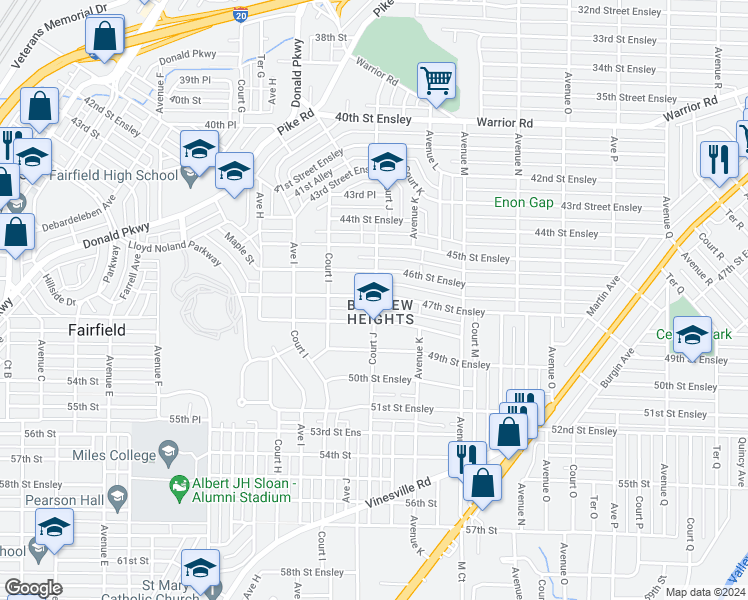 map of restaurants, bars, coffee shops, grocery stores, and more near 4712 Court J in Birmingham