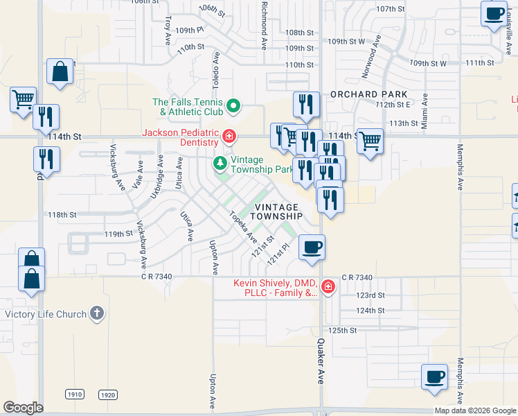 map of restaurants, bars, coffee shops, grocery stores, and more near 4615 120th Boulevard in Lubbock