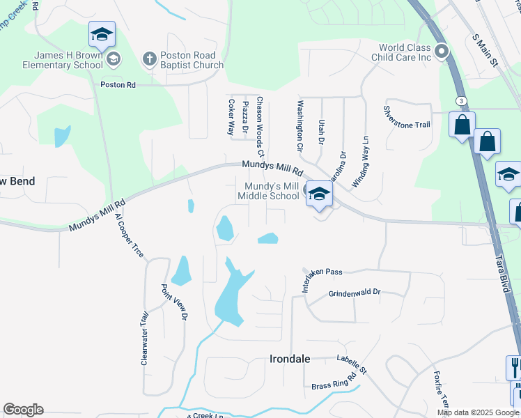 map of restaurants, bars, coffee shops, grocery stores, and more near 9810 Owen Parkway in Jonesboro
