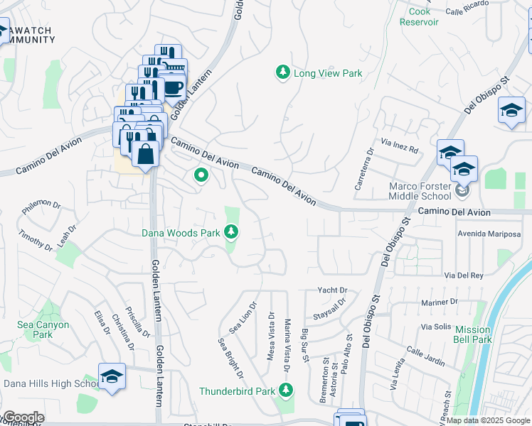 map of restaurants, bars, coffee shops, grocery stores, and more near 25151 Danapepper in Dana Point
