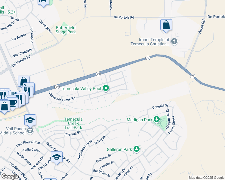 map of restaurants, bars, coffee shops, grocery stores, and more near 33950 Summit View Place in Temecula