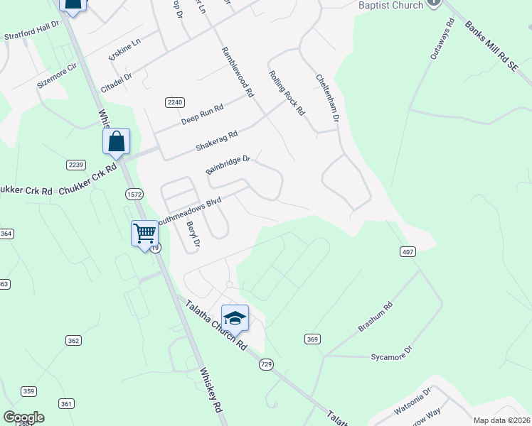 map of restaurants, bars, coffee shops, grocery stores, and more near 10 Weyanoke Court in Aiken
