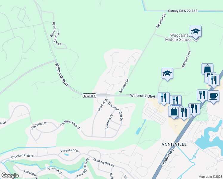 map of restaurants, bars, coffee shops, grocery stores, and more near 57 Avian Drive in Pawleys Island