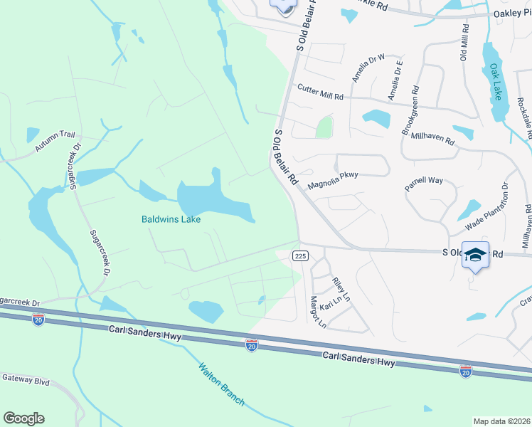 map of restaurants, bars, coffee shops, grocery stores, and more near 4866 Old Belair Lane in Grovetown