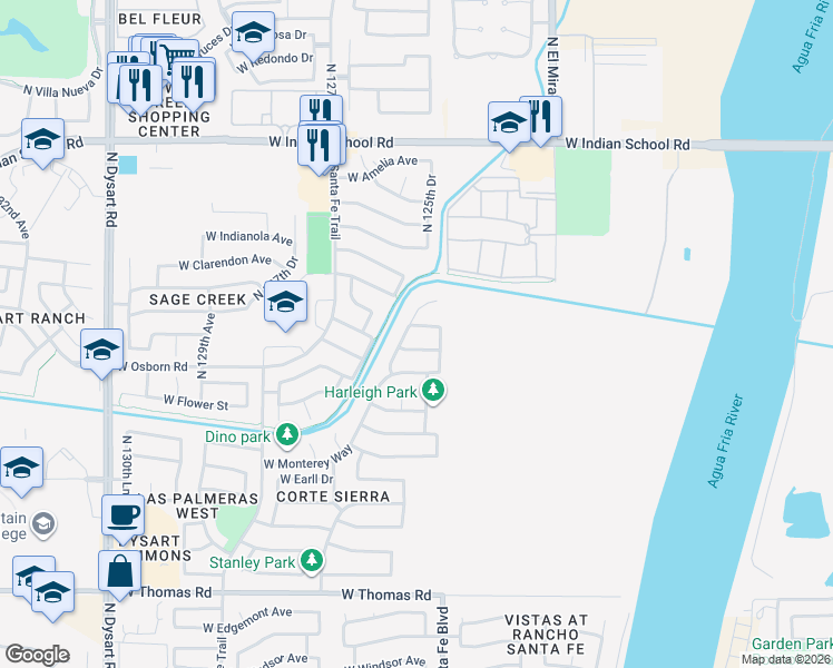map of restaurants, bars, coffee shops, grocery stores, and more near 3409 North 126th Drive in Avondale