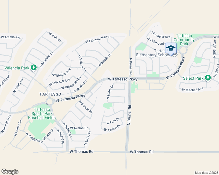 map of restaurants, bars, coffee shops, grocery stores, and more near 3562 North 300th Drive in Buckeye