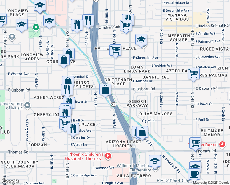 map of restaurants, bars, coffee shops, grocery stores, and more near in Phoenix