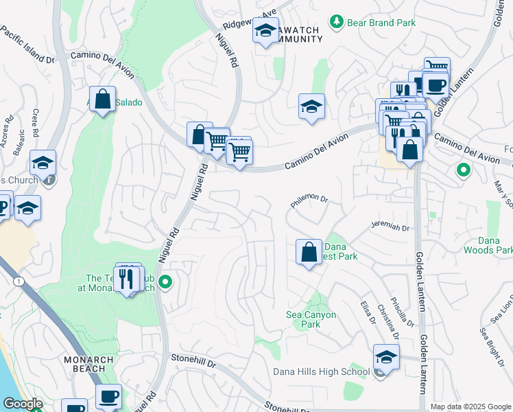 map of restaurants, bars, coffee shops, grocery stores, and more near 15 Imperatrice in Dana Point