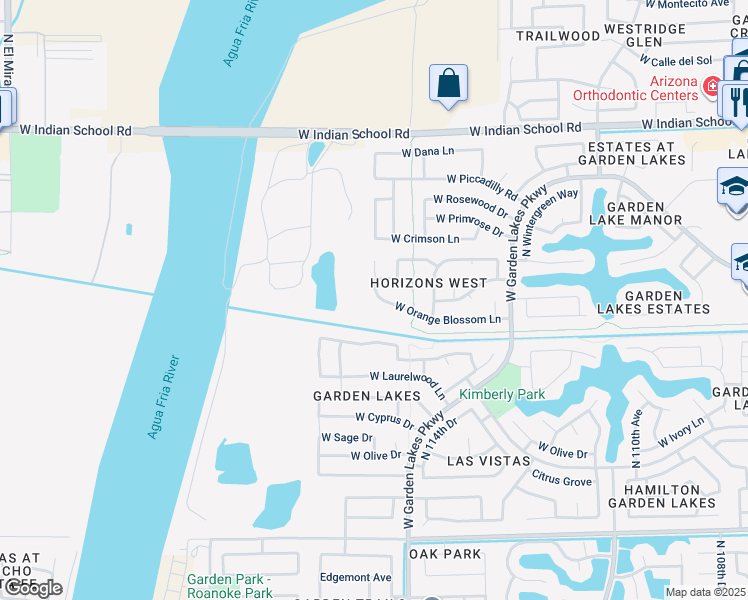 map of restaurants, bars, coffee shops, grocery stores, and more near 11527 West Aster Lane in Avondale