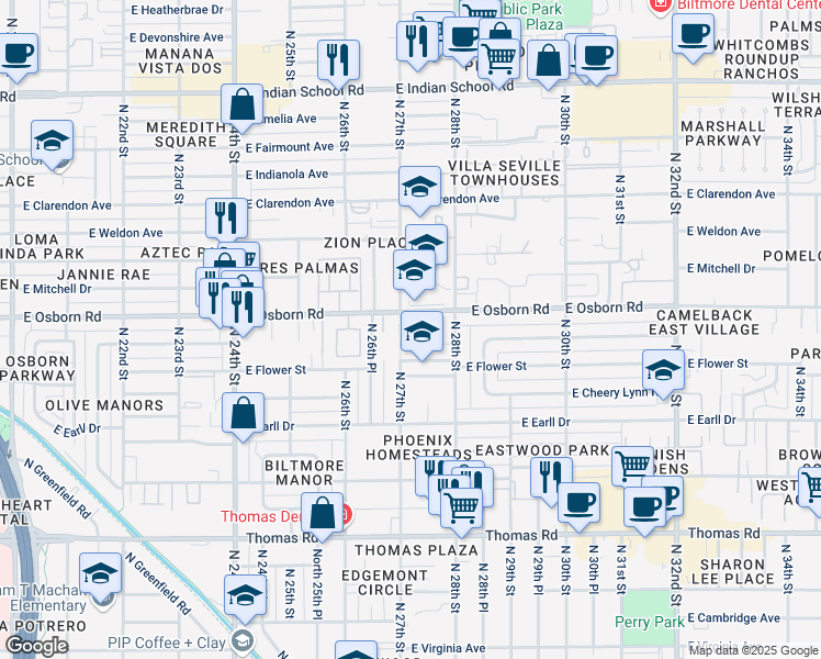 map of restaurants, bars, coffee shops, grocery stores, and more near in Phoenix