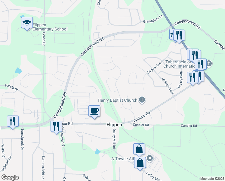 map of restaurants, bars, coffee shops, grocery stores, and more near 139 Greenland Drive in McDonough