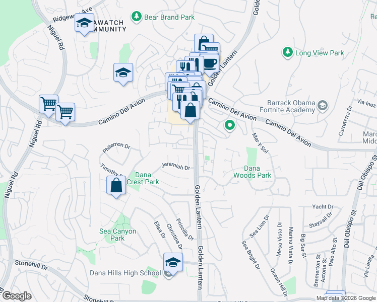 map of restaurants, bars, coffee shops, grocery stores, and more near 14 Silverstrand in Dana Point