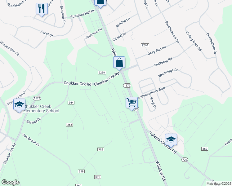 map of restaurants, bars, coffee shops, grocery stores, and more near 1401 Chukker Creek Road in Aiken