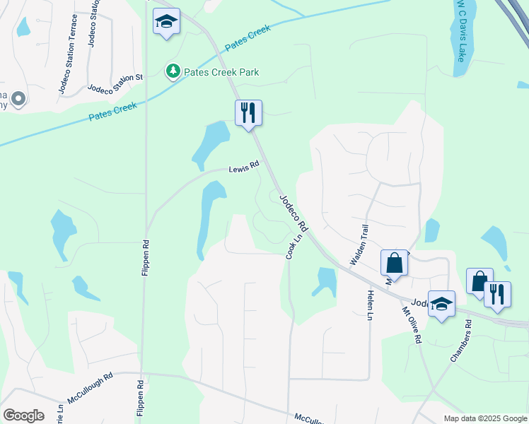 map of restaurants, bars, coffee shops, grocery stores, and more near 136 Dalston Cove in Stockbridge