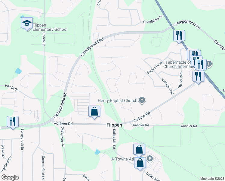 map of restaurants, bars, coffee shops, grocery stores, and more near 139 Greenland Drive in McDonough