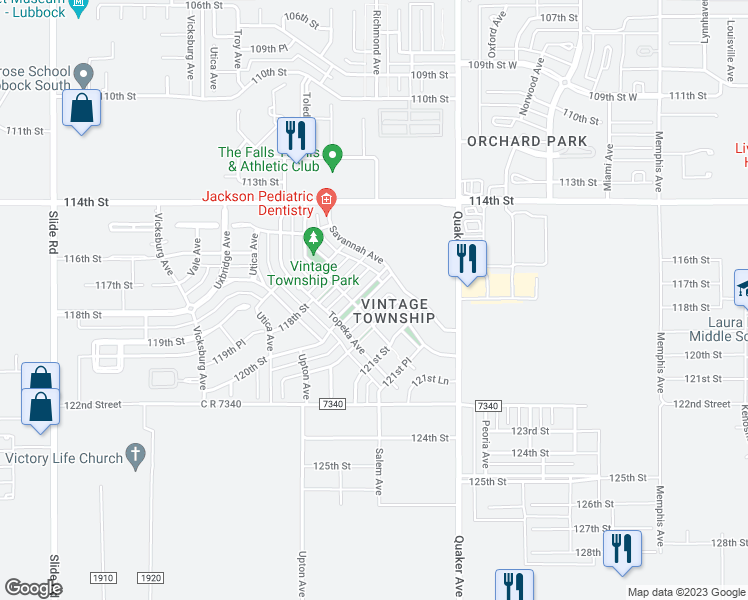 map of restaurants, bars, coffee shops, grocery stores, and more near 4609 120th Boulevard in Lubbock