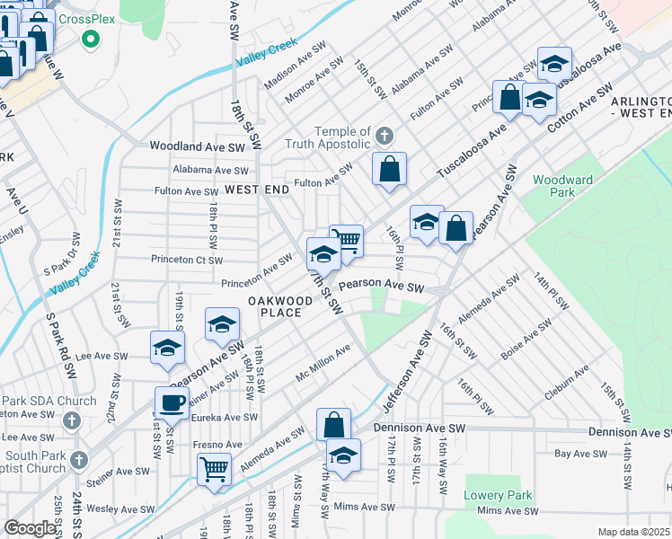 map of restaurants, bars, coffee shops, grocery stores, and more near 1684 Tuscaloosa Ave in Birmingham
