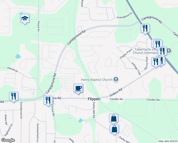 map of restaurants, bars, coffee shops, grocery stores, and more near 425 Concord Circle in McDonough
