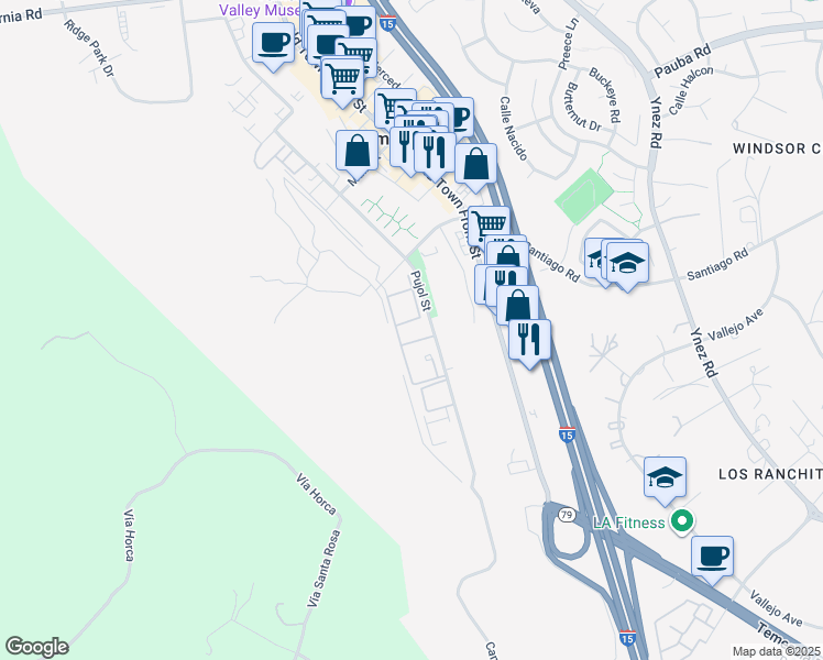 map of restaurants, bars, coffee shops, grocery stores, and more near 28817 Pujol Street in Temecula