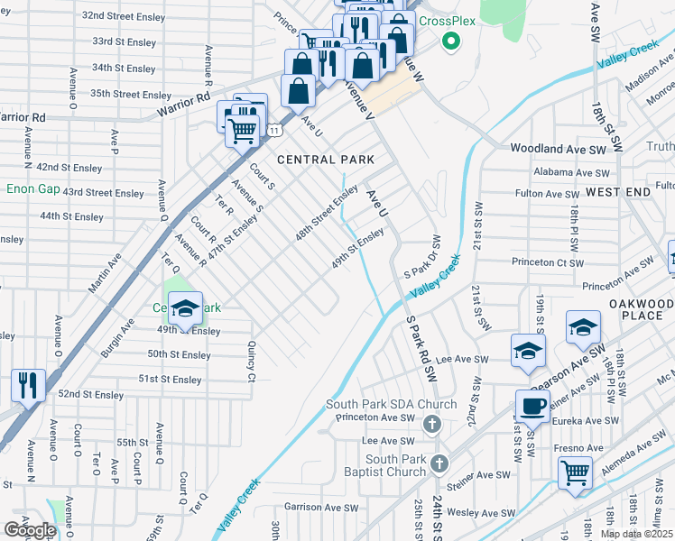 map of restaurants, bars, coffee shops, grocery stores, and more near 1925 49th Street Ensley in Birmingham
