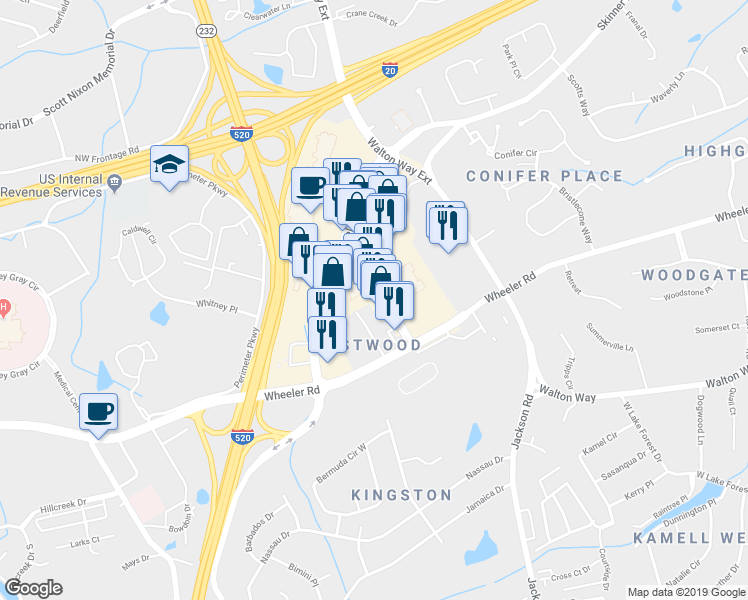 map of restaurants, bars, coffee shops, grocery stores, and more near 1151 Agerton Lane in Augusta