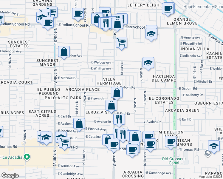 map of restaurants, bars, coffee shops, grocery stores, and more near in Phoenix