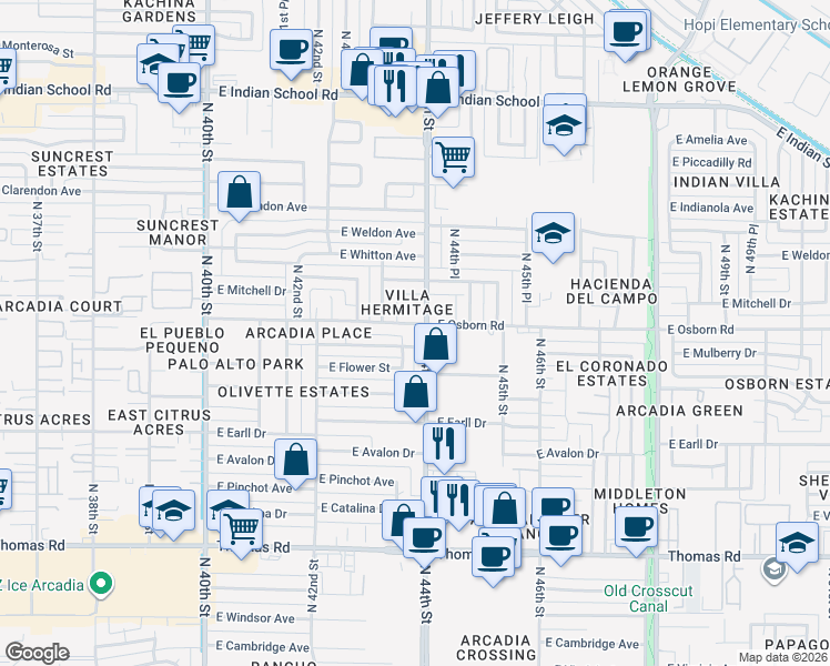map of restaurants, bars, coffee shops, grocery stores, and more near in Phoenix