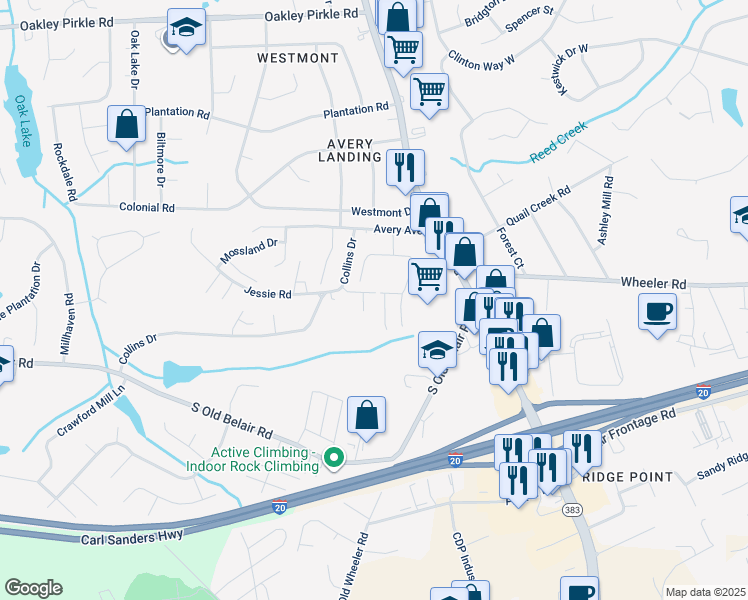 map of restaurants, bars, coffee shops, grocery stores, and more near 119 Maddie Road in Augusta