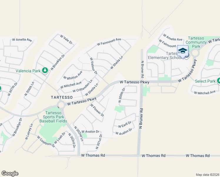 map of restaurants, bars, coffee shops, grocery stores, and more near 3580 North 301st Lane in Buckeye