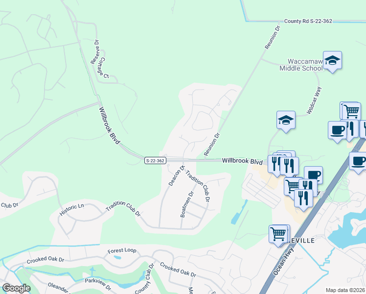 map of restaurants, bars, coffee shops, grocery stores, and more near 57 Avian Drive in Pawleys Island