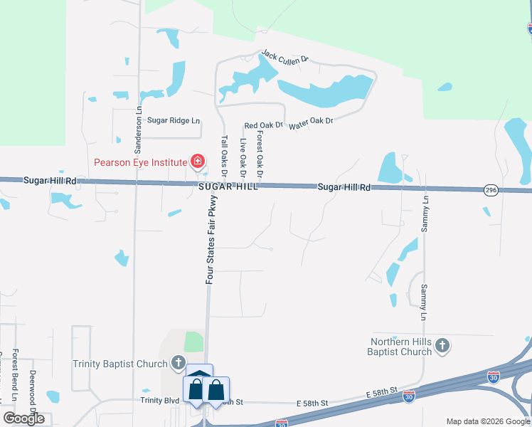 map of restaurants, bars, coffee shops, grocery stores, and more near 6707 Wuthering Heights Lane in Texarkana