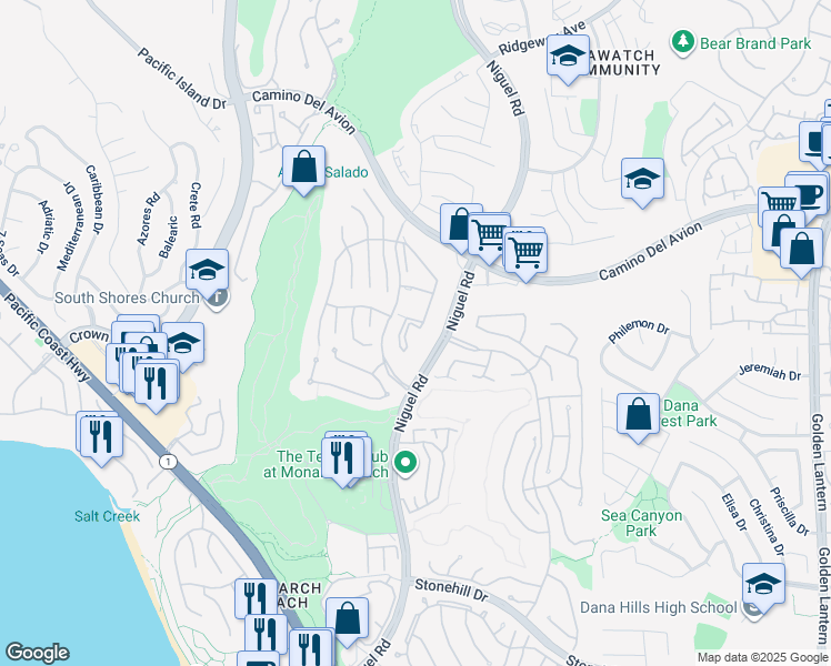 map of restaurants, bars, coffee shops, grocery stores, and more near 28 Corniche Drive in Dana Point