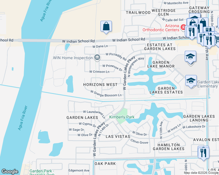 map of restaurants, bars, coffee shops, grocery stores, and more near 3524 North Canary Circle in Avondale