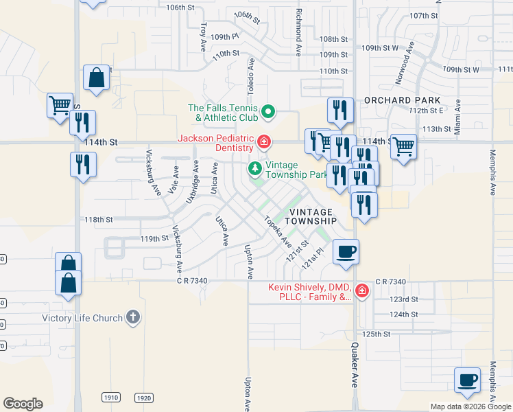 map of restaurants, bars, coffee shops, grocery stores, and more near 4711 117th Street in Lubbock