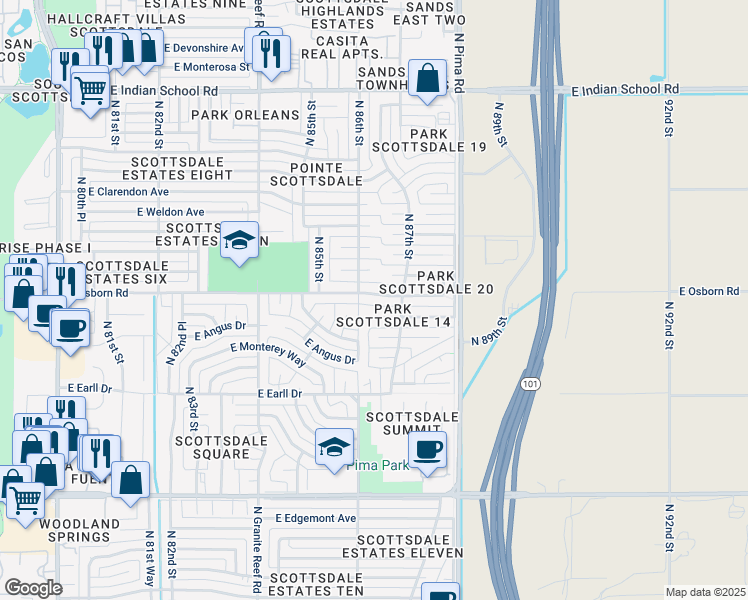map of restaurants, bars, coffee shops, grocery stores, and more near 8613 East Osborn Road in Scottsdale