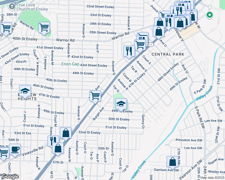 map of restaurants, bars, coffee shops, grocery stores, and more near 4620 Avenue Q in Birmingham