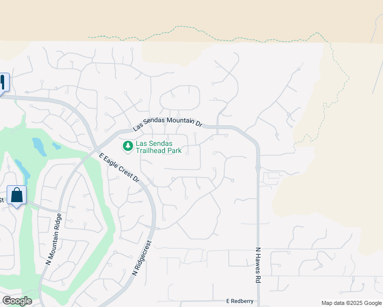 map of restaurants, bars, coffee shops, grocery stores, and more near 3949 North Arboles Circle in Mesa