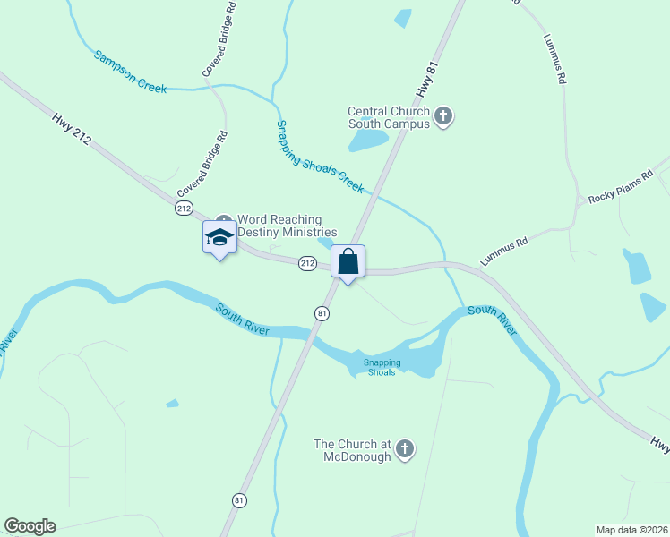 map of restaurants, bars, coffee shops, grocery stores, and more near 4113 Georgia 212 in Covington