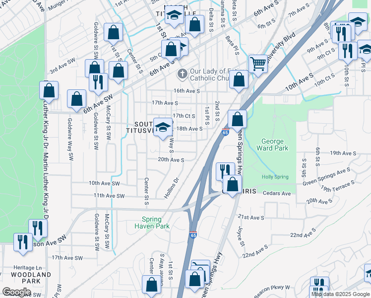 map of restaurants, bars, coffee shops, grocery stores, and more near 56 19th Ave S in Birmingham