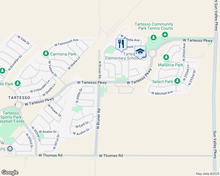 map of restaurants, bars, coffee shops, grocery stores, and more near 29827 West Whitton Avenue in Buckeye