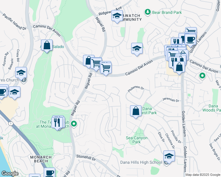 map of restaurants, bars, coffee shops, grocery stores, and more near 3 Imperatrice in Dana Point