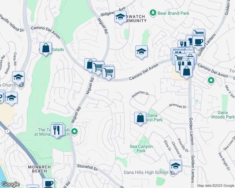 map of restaurants, bars, coffee shops, grocery stores, and more near 15 Imperatrice in Dana Point
