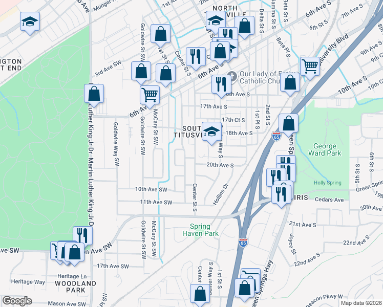 map of restaurants, bars, coffee shops, grocery stores, and more near 1840 Center Street South in Birmingham
