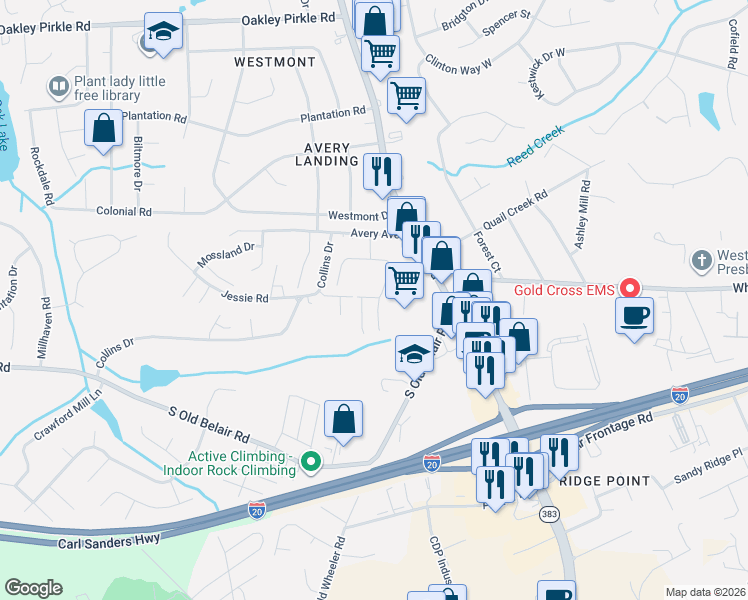 map of restaurants, bars, coffee shops, grocery stores, and more near 1104 Avery Landing in Martinez