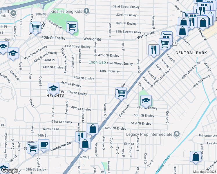 map of restaurants, bars, coffee shops, grocery stores, and more near 4598 Ave O in Birmingham