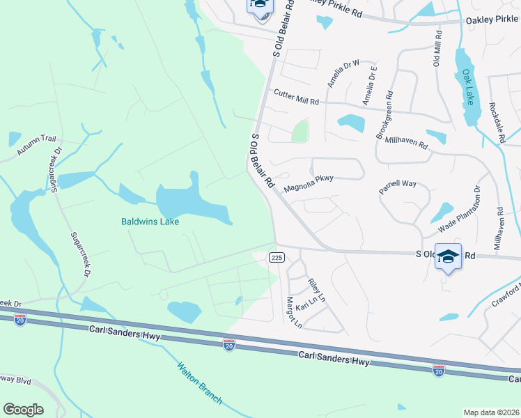 map of restaurants, bars, coffee shops, grocery stores, and more near 4866 Old Belair Lane in Grovetown